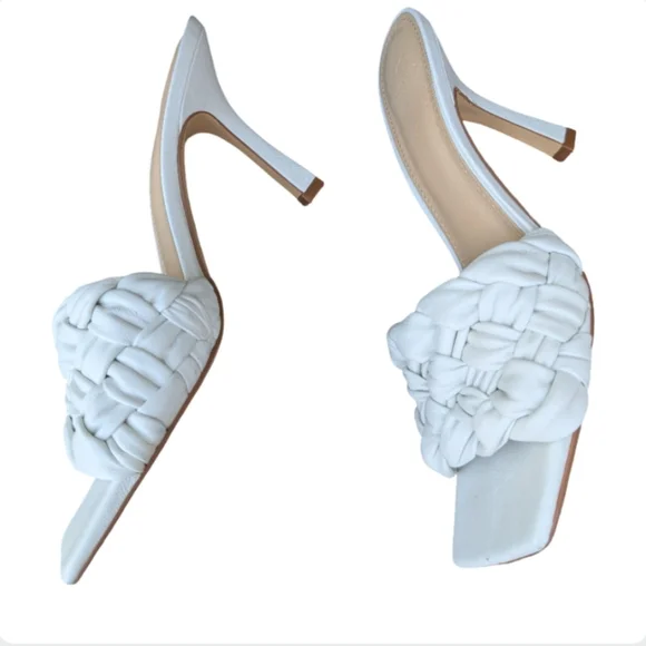 Marc Fisher Draya Braided Leather Mule Sandals White Size 8.5 Heels Heels